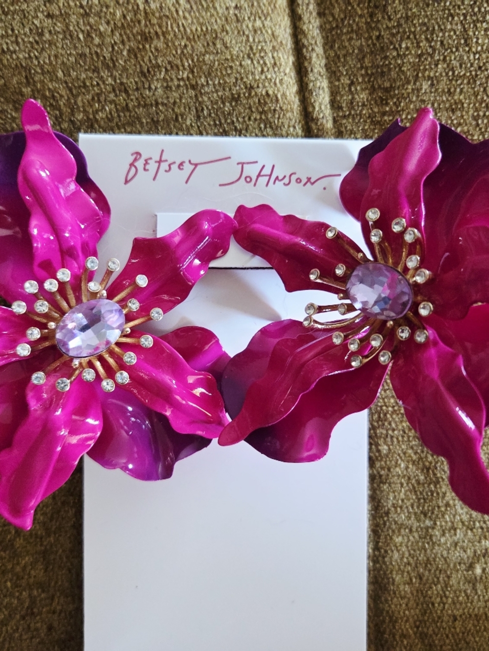 NWT Betsey Johnson Oversized Pink Flower Earrings 3.5" To 4" Inch Round